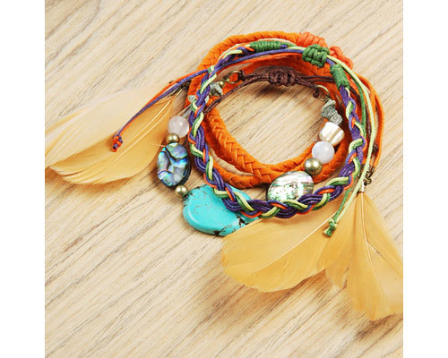 Feather & Bead Bracelet Set